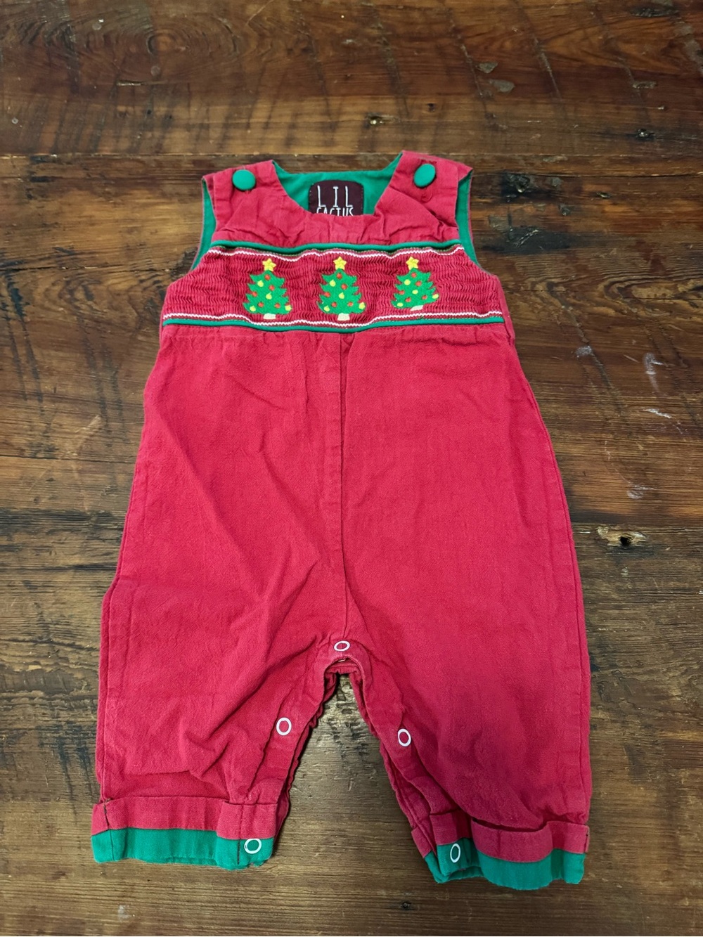 Red Corduroy Holiday Romper with Tree Smocking by Little Me